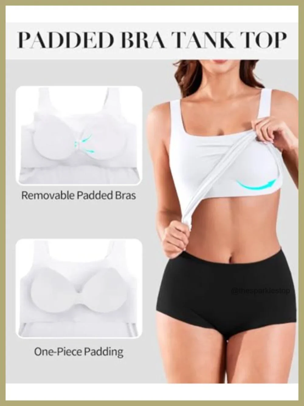 Ribbed Built in Bra Tank Top Square Neck Cami Tanks Padded Undershirts Pajamas